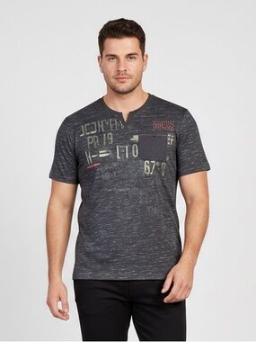 Projek Raw Men's XXL Graphic Henley Shirt Black Slub Knit Streetwear Cybercore